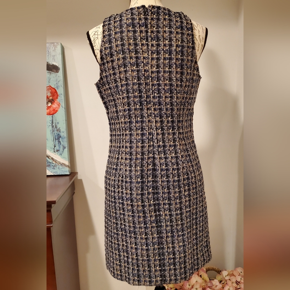 J• CREW.  WOMEN'S Black/Navy Sleeveless, Round Neck, Shift Tweed Dress, Size 2. - Picture 3 of 8